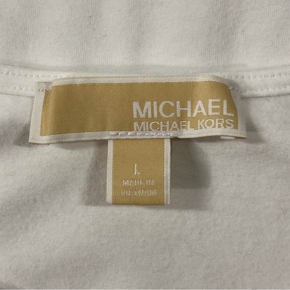 Michael Kors | White Cold Shoulder T Shirt Graphic Print Blood Poem - Picture 7 of 9